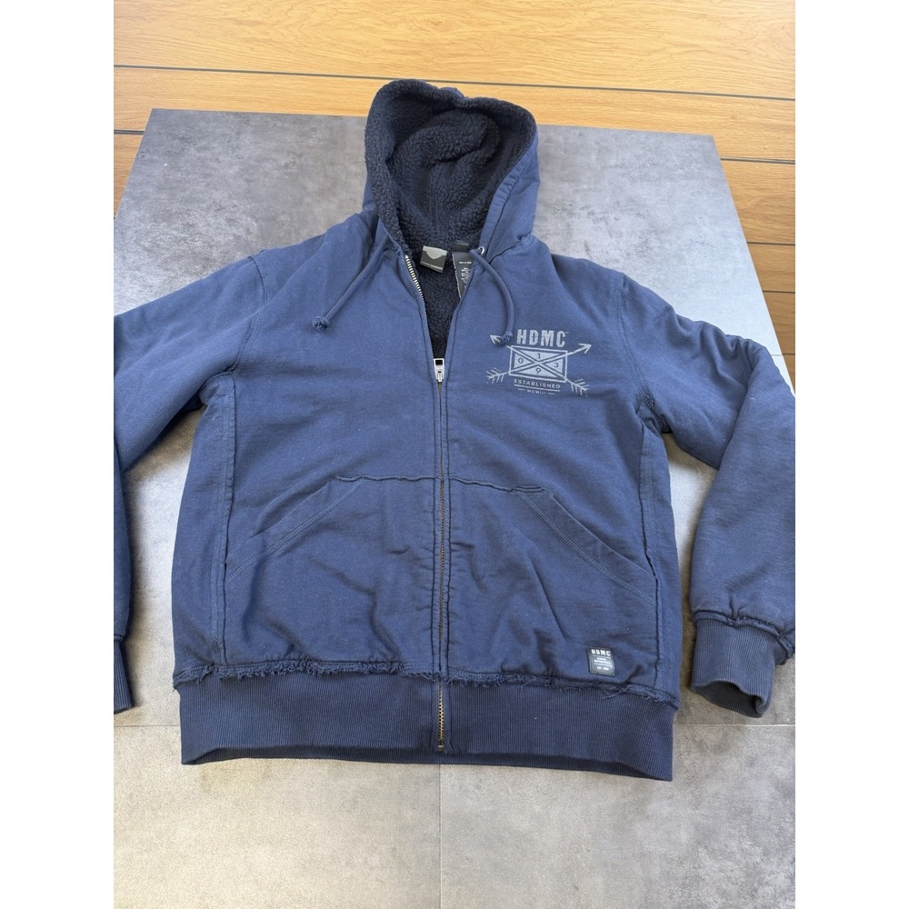 Harley Davidson HDMC Arrow Sherpa Lined Zip Hoodie Men's Lrg Navy 96431-18VM
